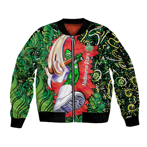 Personalized Melbourne Stars Cricket Sleeve Zip Bomber Jacket Hippie Psychedelic Pattern Vibrant Mandala Art Style