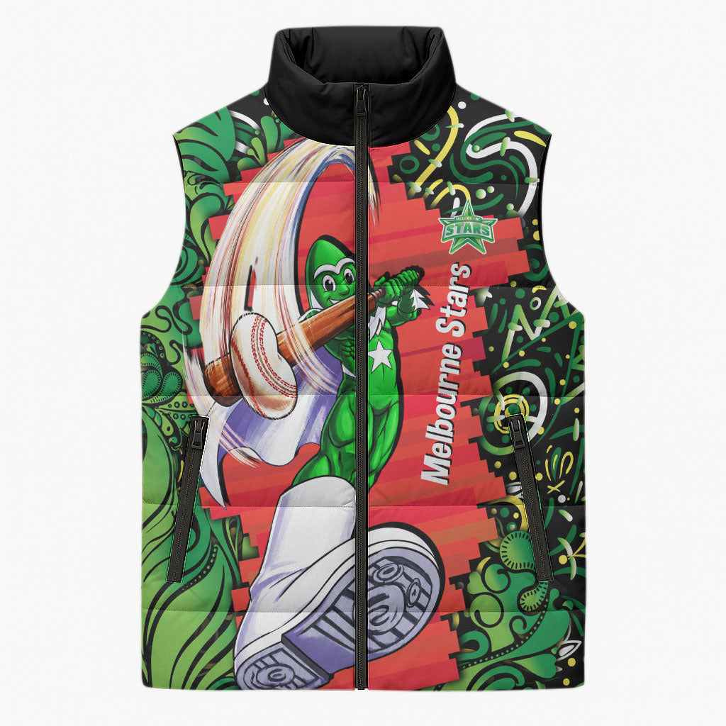 Personalized Melbourne Stars Cricket Sleeveless Puffer Jacket Hippie Psychedelic Pattern Vibrant Mandala Art Style