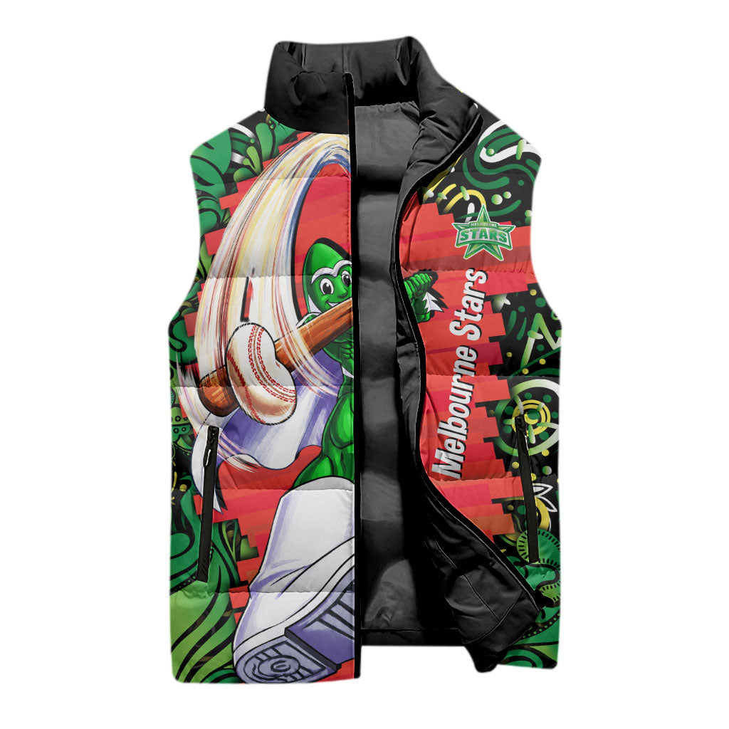 Personalized Melbourne Stars Cricket Sleeveless Puffer Jacket Hippie Psychedelic Pattern Vibrant Mandala Art Style