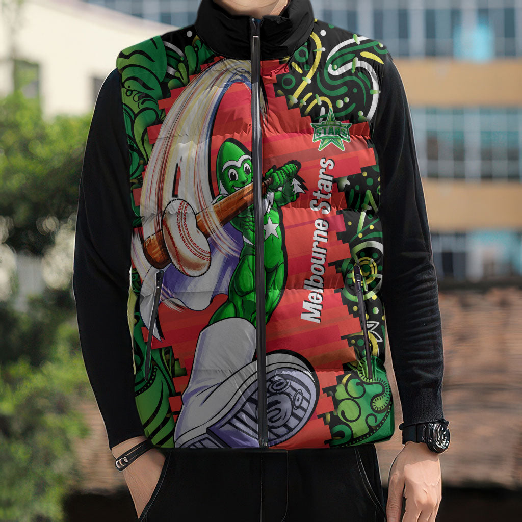 Personalized Melbourne Stars Cricket Sleeveless Puffer Jacket Hippie Psychedelic Pattern Vibrant Mandala Art Style