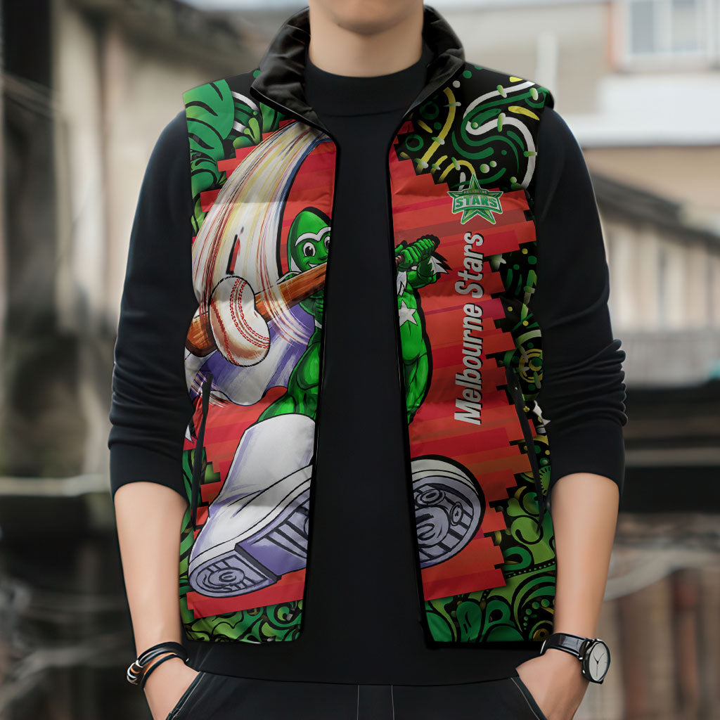 Personalized Melbourne Stars Cricket Sleeveless Puffer Jacket Hippie Psychedelic Pattern Vibrant Mandala Art Style
