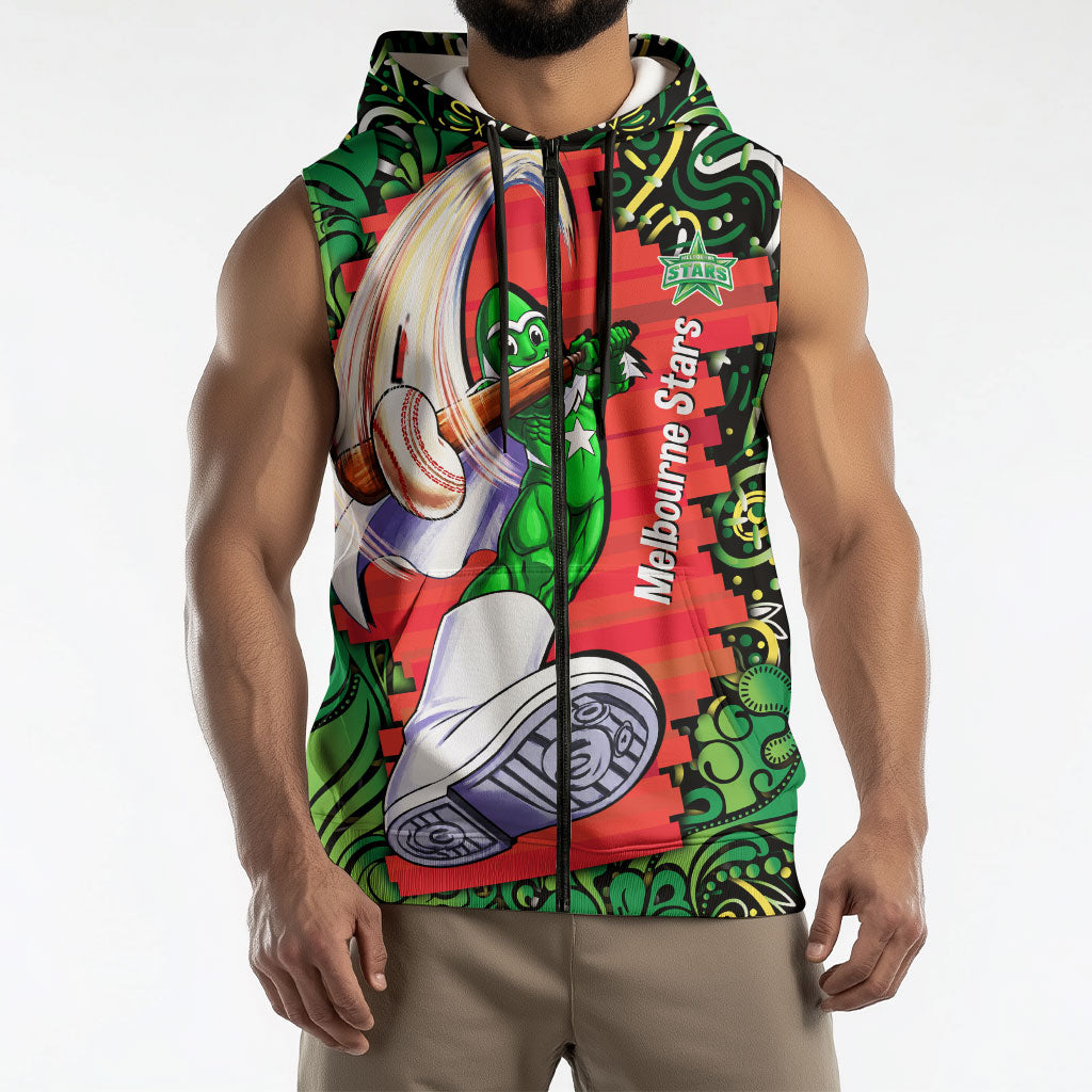 Personalized Melbourne Stars Cricket Sleeveless Zip Hoodie Hippie Psychedelic Pattern Vibrant Mandala Art Style
