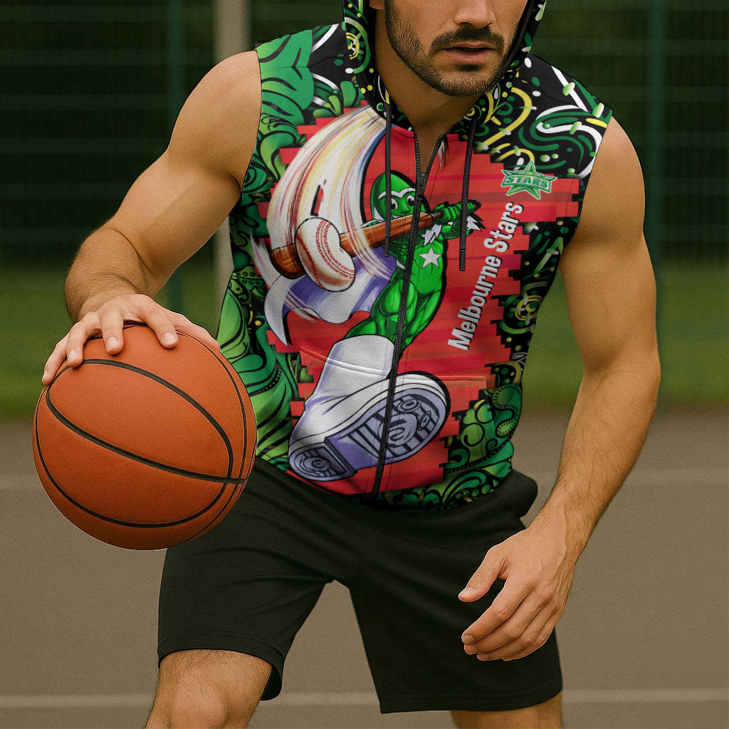 Personalized Melbourne Stars Cricket Sleeveless Zip Hoodie Hippie Psychedelic Pattern Vibrant Mandala Art Style