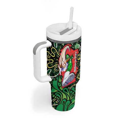 Personalized Melbourne Stars Cricket Tumbler With Handle Hippie Psychedelic Pattern Vibrant Mandala Art Style