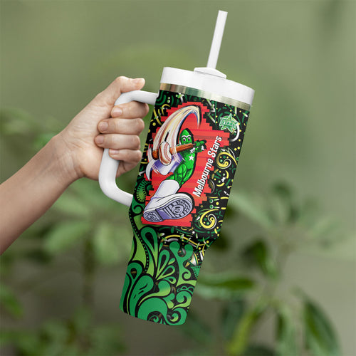 Personalized Melbourne Stars Cricket Tumbler With Handle Hippie Psychedelic Pattern Vibrant Mandala Art Style
