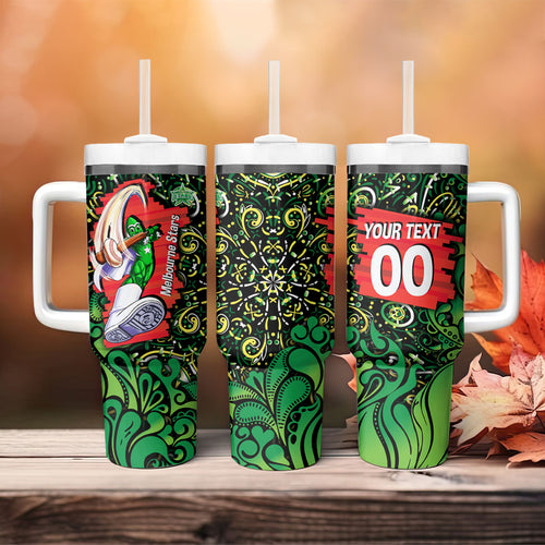 Personalized Melbourne Stars Cricket Tumbler With Handle Hippie Psychedelic Pattern Vibrant Mandala Art Style