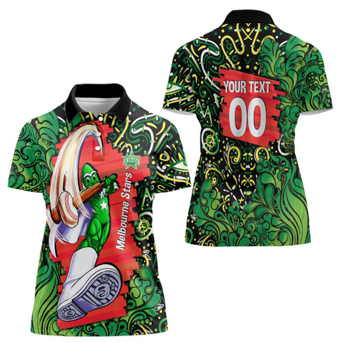 Personalized Melbourne Stars Cricket Women Polo Shirt Hippie Psychedelic Pattern Vibrant Mandala Art Style
