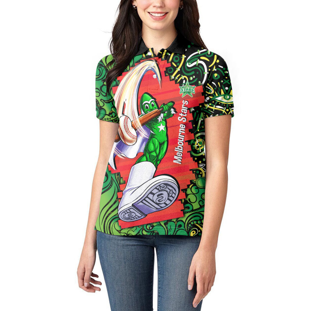 Personalized Melbourne Stars Cricket Women Polo Shirt Hippie Psychedelic Pattern Vibrant Mandala Art Style