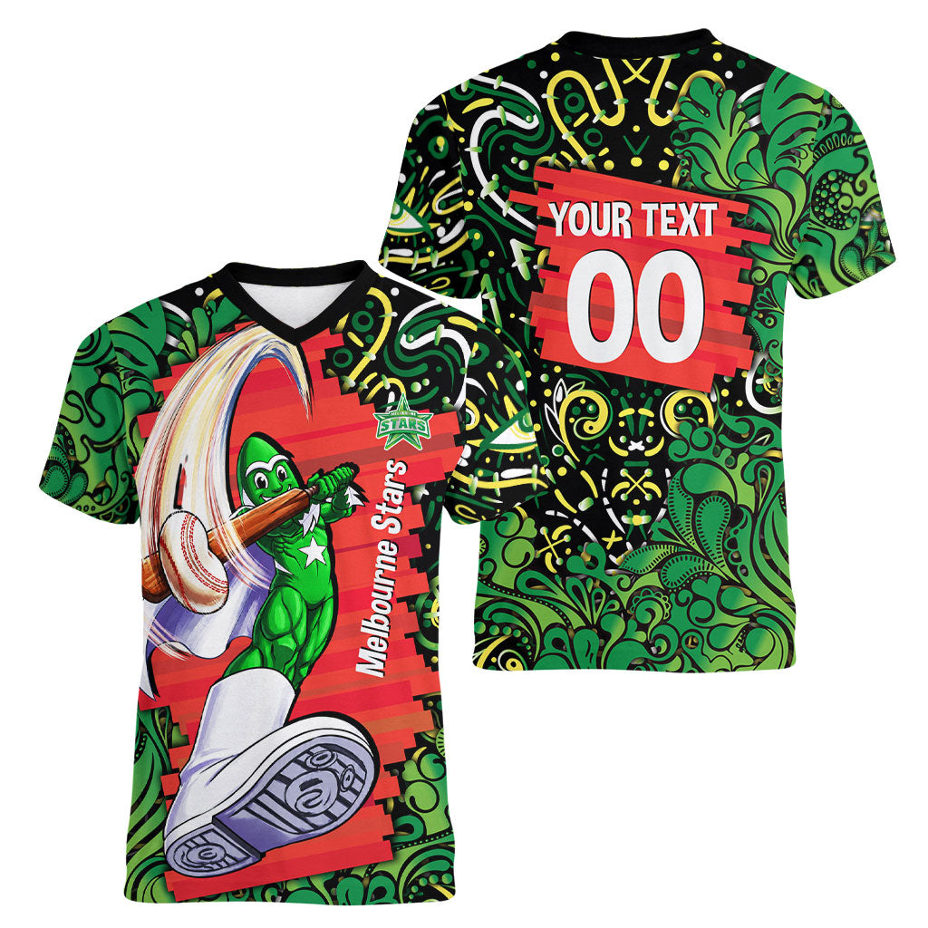 Personalized Melbourne Stars Cricket Women V-Neck T-Shirt Hippie Psychedelic Pattern Vibrant Mandala Art Style