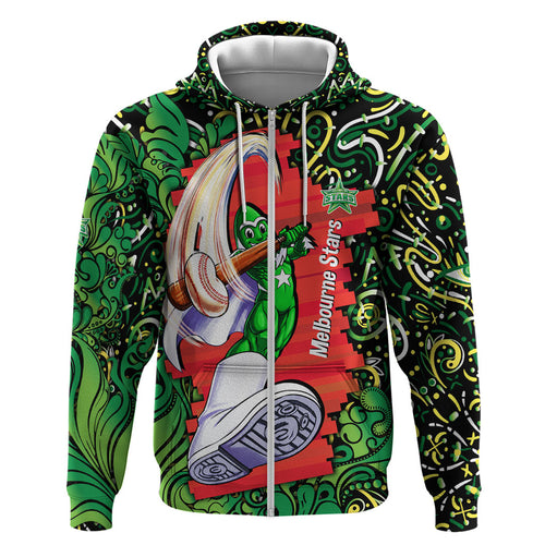 Personalized Melbourne Stars Cricket Zip Hoodie Hippie Psychedelic Pattern Vibrant Mandala Art Style