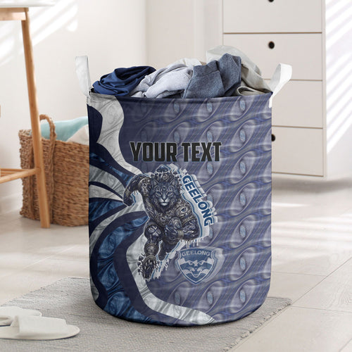 Personalised Geelong Cats Laundry Basket Trippy Psychedelic Abstract Art Mascot Football Fans