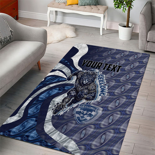 Personalised Geelong Cats Area Rug Trippy Psychedelic Abstract Art Mascot Football Fans