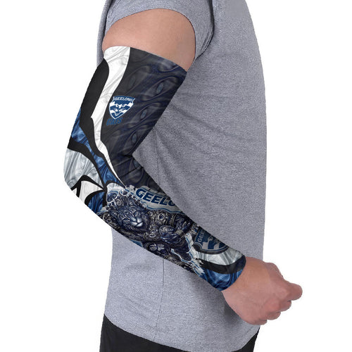 Personalised Geelong Cats Arm Sleeves Trippy Psychedelic Abstract Art Mascot Football Fans