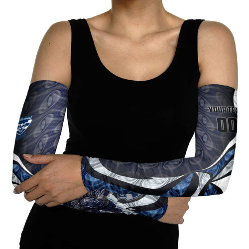 Personalised Geelong Cats Arm Sleeves Trippy Psychedelic Abstract Art Mascot Football Fans