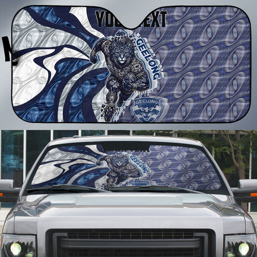 Personalised Geelong Cats Auto Sun Shade Trippy Psychedelic Abstract Art Mascot Football Fans