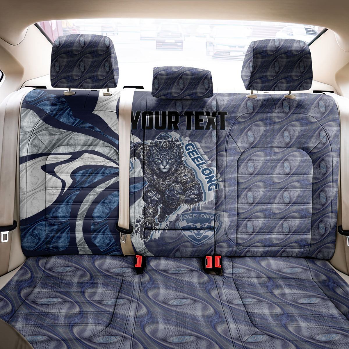 Personalised Geelong Cats Back Car Seat Cover Trippy Psychedelic Abstract Art Mascot Football Fans