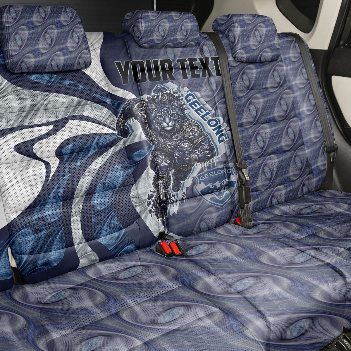 Personalised Geelong Cats Back Car Seat Cover Trippy Psychedelic Abstract Art Mascot Football Fans