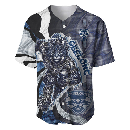 Personalised Geelong Cats Baseball Jersey Trippy Psychedelic Abstract Art Mascot Football Fans