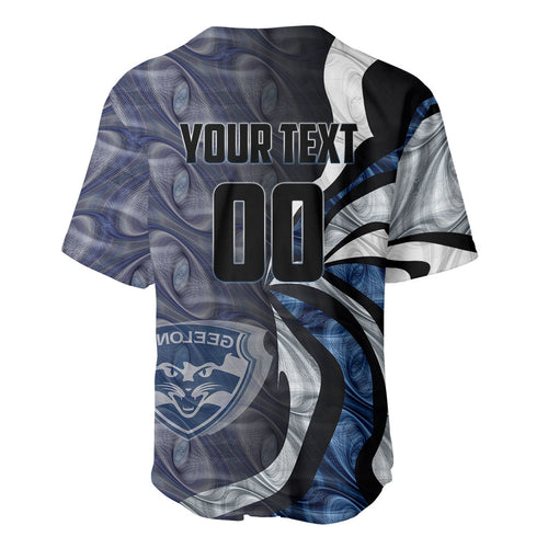 Personalised Geelong Cats Baseball Jersey Trippy Psychedelic Abstract Art Mascot Football Fans