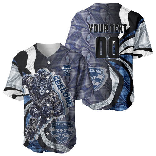 Personalised Geelong Cats Baseball Jersey Trippy Psychedelic Abstract Art Mascot Football Fans