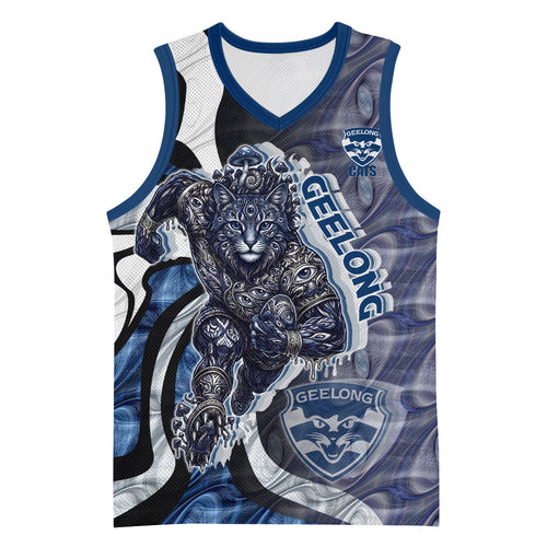 Personalised Geelong Cats Basketball Jersey Trippy Psychedelic Abstract Art Mascot Football Fans