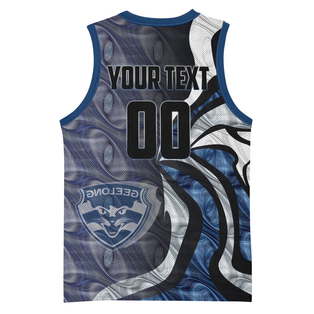 Personalised Geelong Cats Basketball Jersey Trippy Psychedelic Abstract Art Mascot Football Fans
