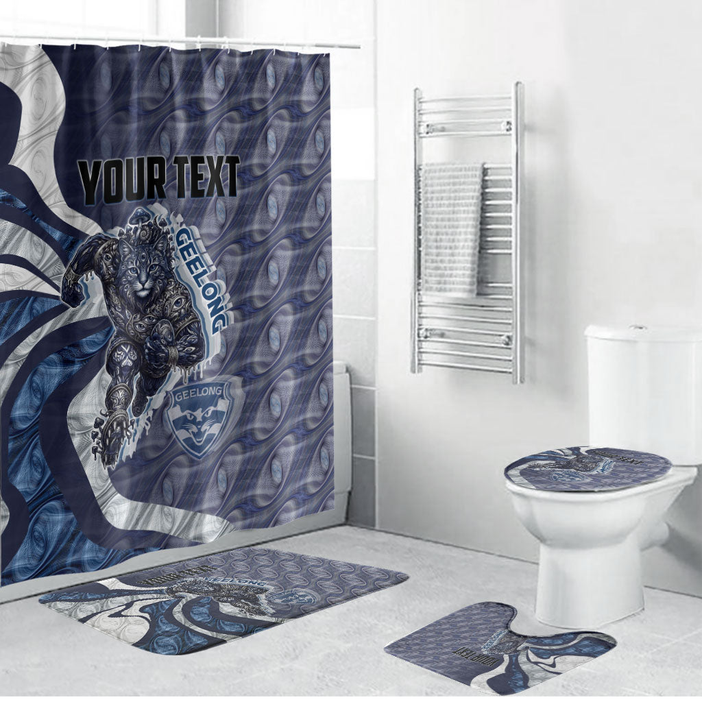 Personalised Geelong Cats Bathroom Set Trippy Psychedelic Abstract Art Mascot Football Fans