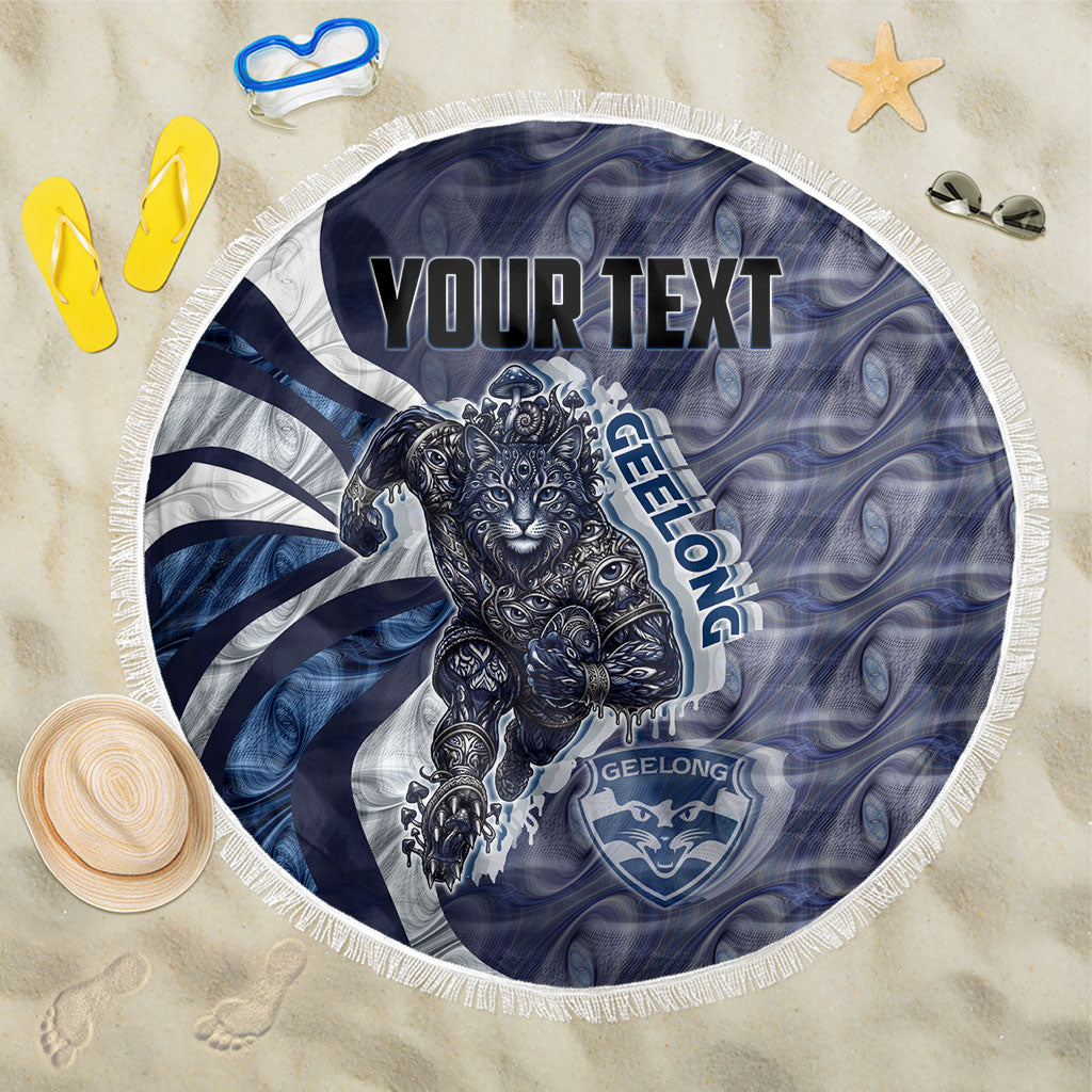 Personalised Geelong Cats Beach Blanket Trippy Psychedelic Abstract Art Mascot Football Fans