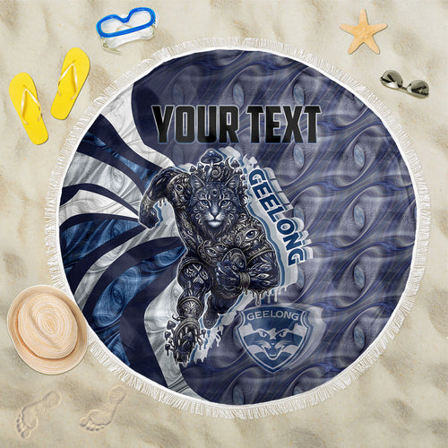 Personalised Geelong Cats Beach Blanket Trippy Psychedelic Abstract Art Mascot Football Fans