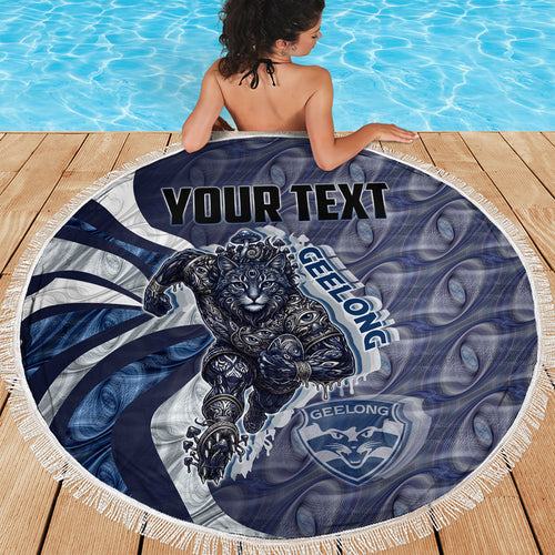 Personalised Geelong Cats Beach Blanket Trippy Psychedelic Abstract Art Mascot Football Fans