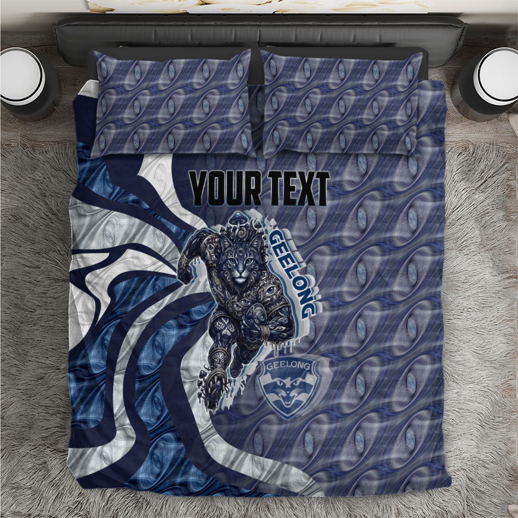 Personalised Geelong Cats Bedding Set Trippy Psychedelic Abstract Art Mascot Football Fans