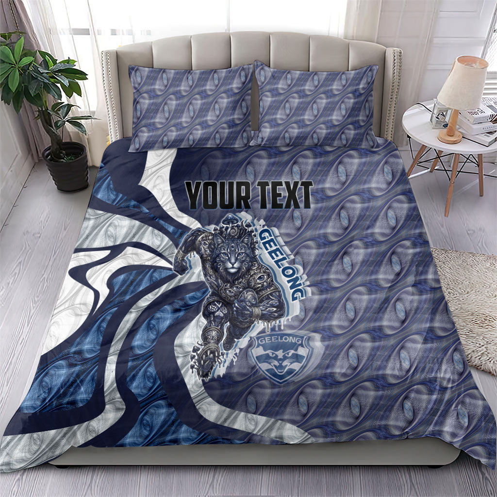 Personalised Geelong Cats Bedding Set Trippy Psychedelic Abstract Art Mascot Football Fans