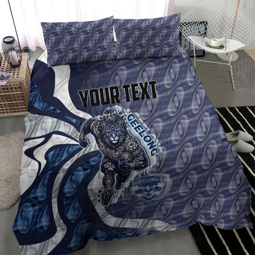 Personalised Geelong Cats Bedding Set Trippy Psychedelic Abstract Art Mascot Football Fans