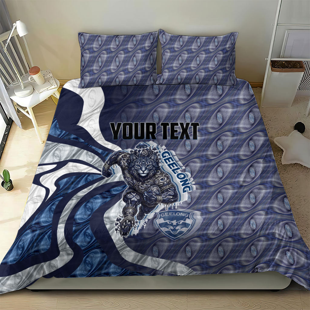 Personalised Geelong Cats Bedding Set Trippy Psychedelic Abstract Art Mascot Football Fans