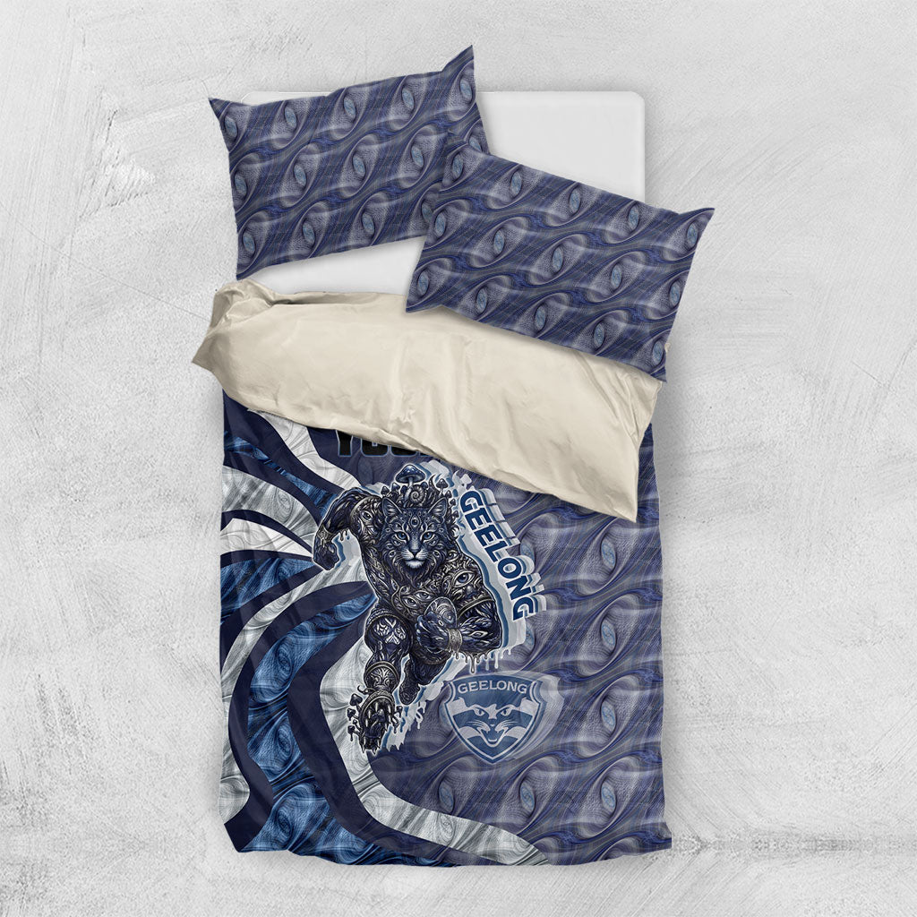 Personalised Geelong Cats Bedding Set Trippy Psychedelic Abstract Art Mascot Football Fans