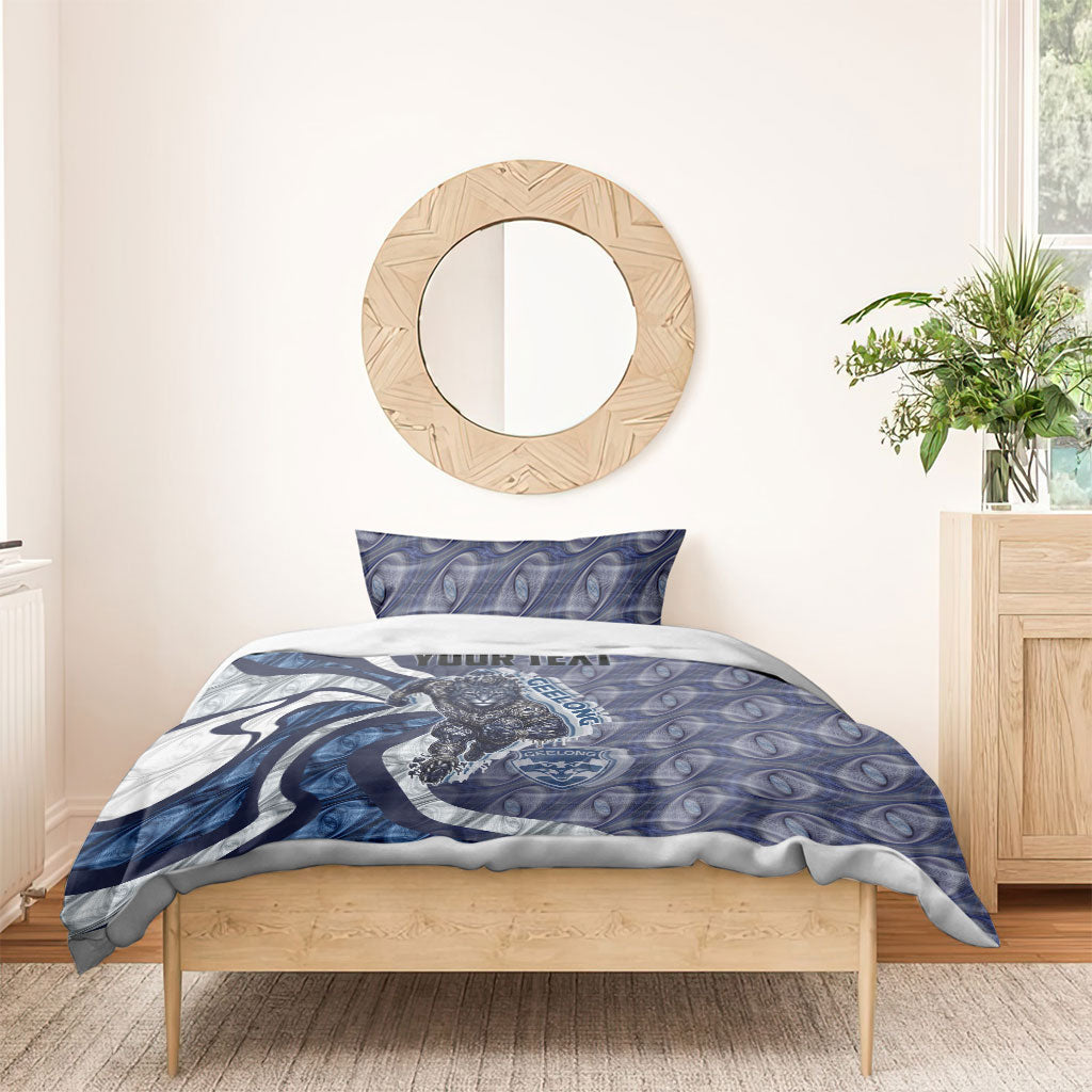 Personalised Geelong Cats Bedding Set Trippy Psychedelic Abstract Art Mascot Football Fans