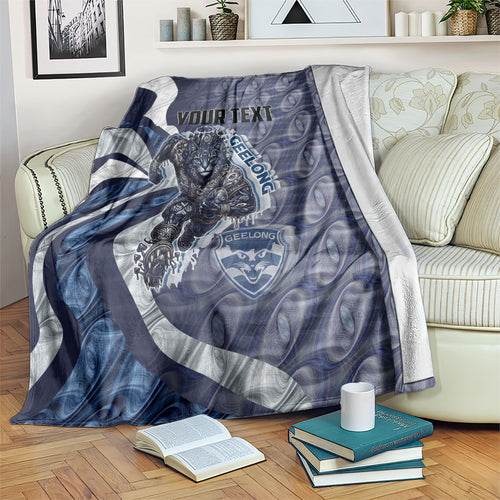 Personalised Geelong Cats Blanket Trippy Psychedelic Abstract Art Mascot Football Fans