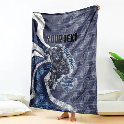 Personalised Geelong Cats Blanket Trippy Psychedelic Abstract Art Mascot Football Fans