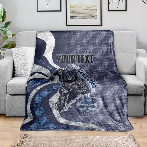 Personalised Geelong Cats Blanket Trippy Psychedelic Abstract Art Mascot Football Fans