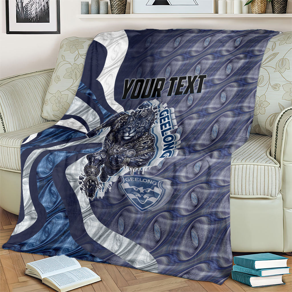 Personalised Geelong Cats Blanket Trippy Psychedelic Abstract Art Mascot Football Fans