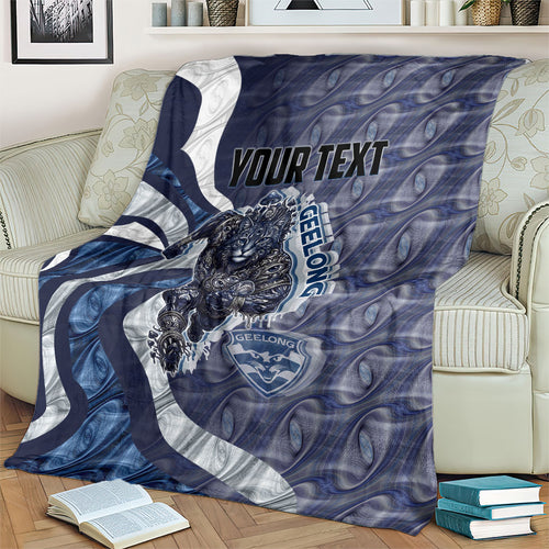 Personalised Geelong Cats Blanket Trippy Psychedelic Abstract Art Mascot Football Fans