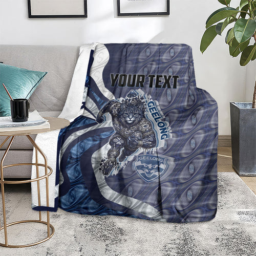 Personalised Geelong Cats Blanket Trippy Psychedelic Abstract Art Mascot Football Fans