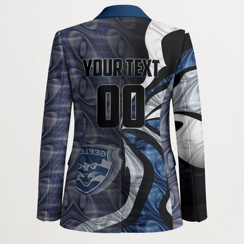 Personalised Geelong Cats Blazer Trippy Psychedelic Abstract Art Mascot Football Fans