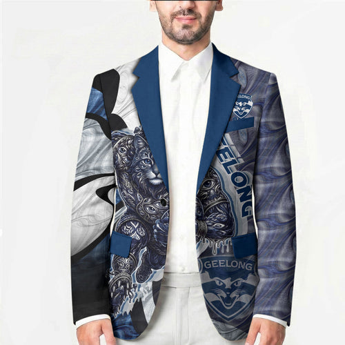 Personalised Geelong Cats Blazer Trippy Psychedelic Abstract Art Mascot Football Fans