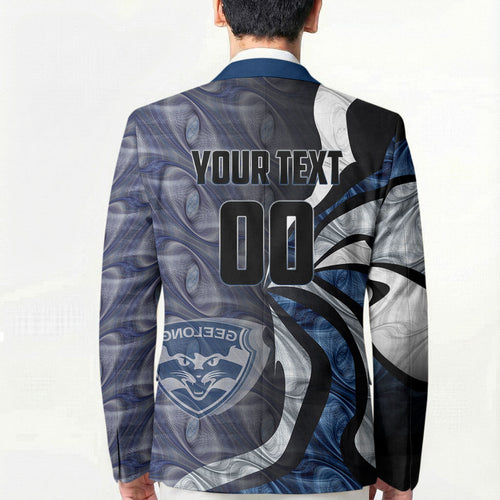 Personalised Geelong Cats Blazer Trippy Psychedelic Abstract Art Mascot Football Fans