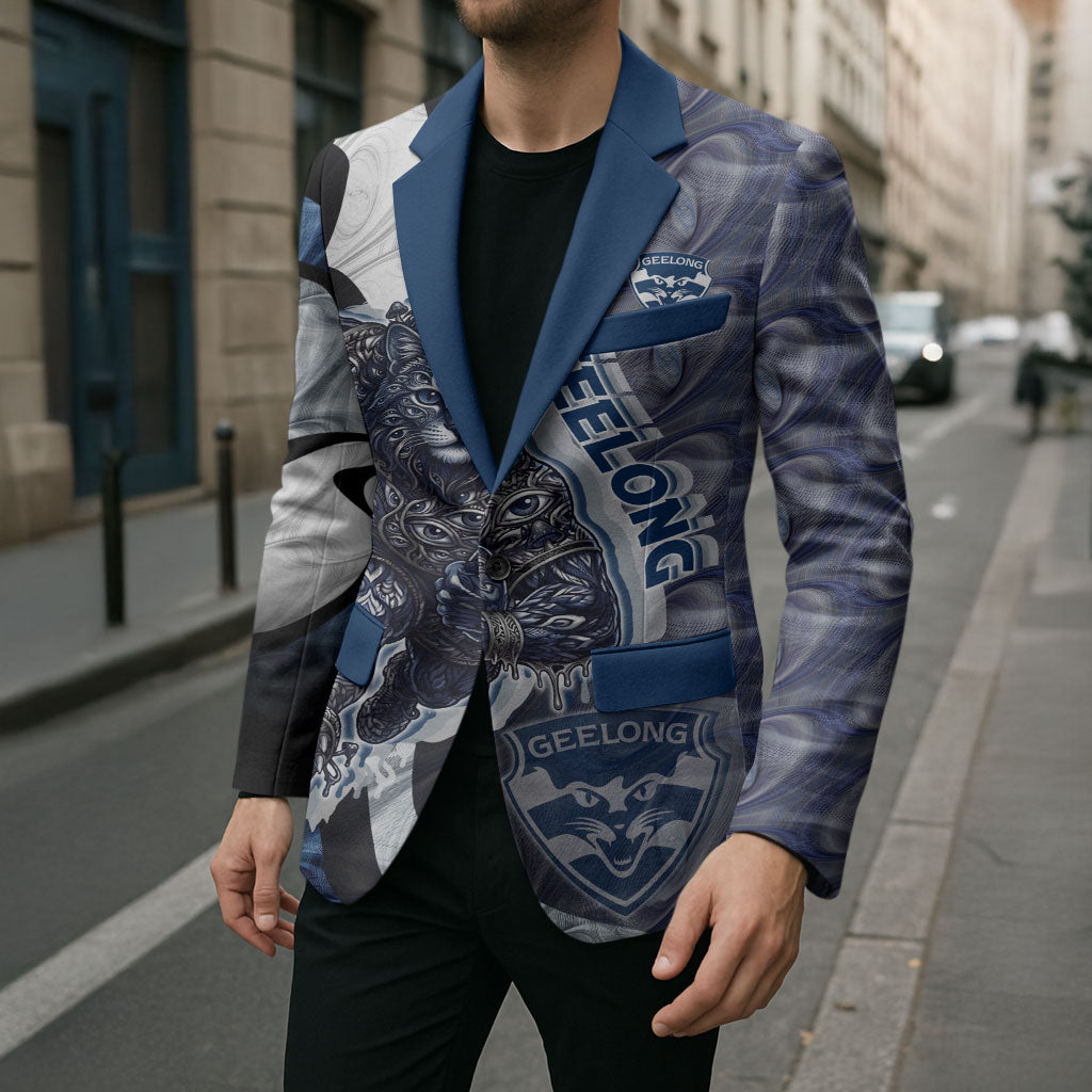 Personalised Geelong Cats Blazer Trippy Psychedelic Abstract Art Mascot Football Fans