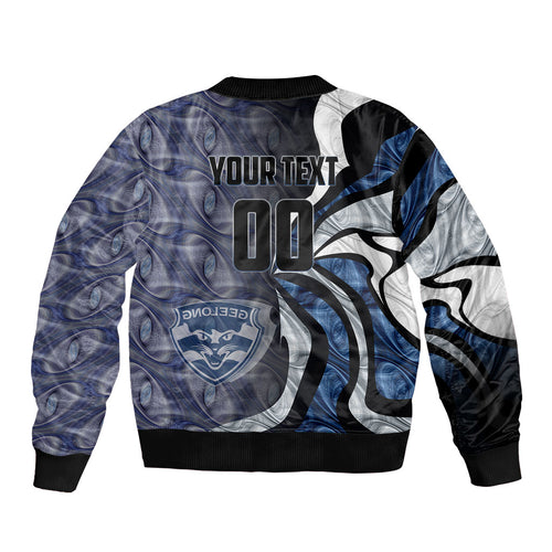 Personalised Geelong Cats Bomber Jacket Trippy Psychedelic Abstract Art Mascot Football Fans