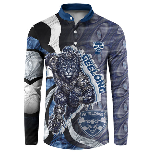 Personalised Geelong Cats Button Sweatshirt Trippy Psychedelic Abstract Art Mascot Football Fans