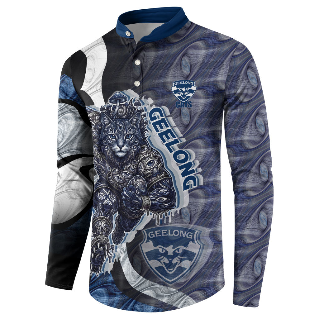 Personalised Geelong Cats Button Sweatshirt Trippy Psychedelic Abstract Art Mascot Football Fans