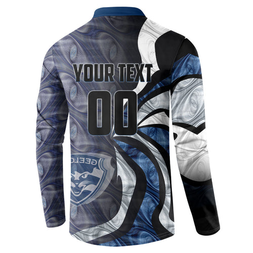 Personalised Geelong Cats Button Sweatshirt Trippy Psychedelic Abstract Art Mascot Football Fans